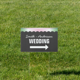Black Scallops & Pink/Green Ribbon Wedding Sign