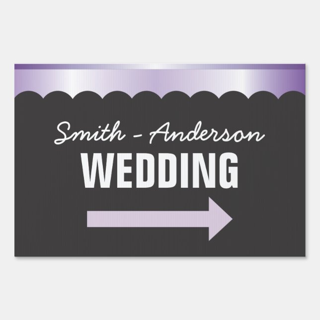 Black Scallops & Purple Ribbon Wedding Sign (Front)