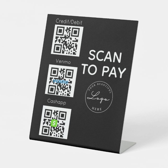 Black Scan to pay QR Code Contactless Sign  (Front)