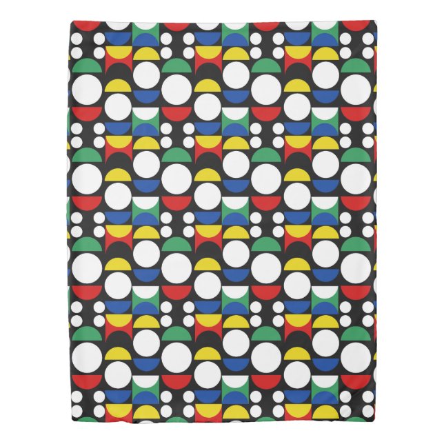 Black Scandinavian Bauhaus Mid-Century Pattern Duvet Cover (Front)