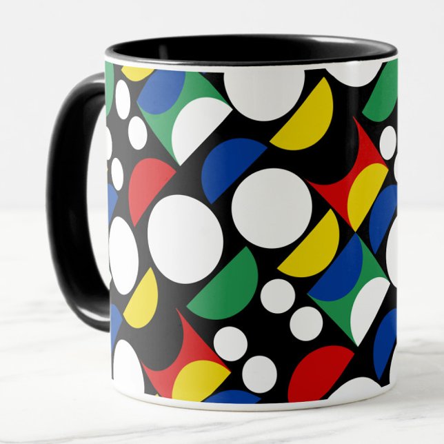 Black Scandinavian Bauhaus Mid-Century Pattern Mug (Creator Uploaded)