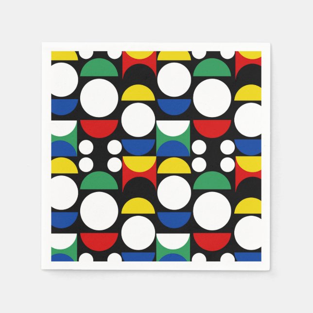 Black Scandinavian Bauhaus Mid-Century Pattern Napkins (Front)