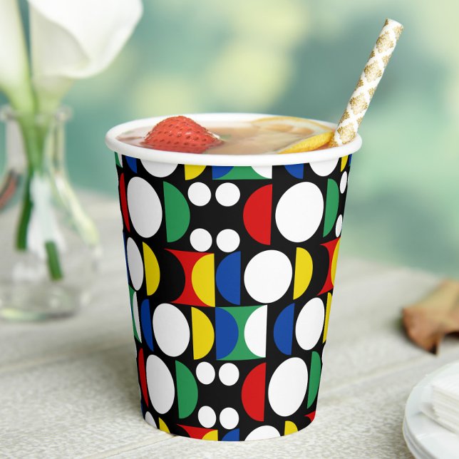 Black Scandinavian Bauhaus Mid-Century Pattern Paper Cups (Creator Uploaded)
