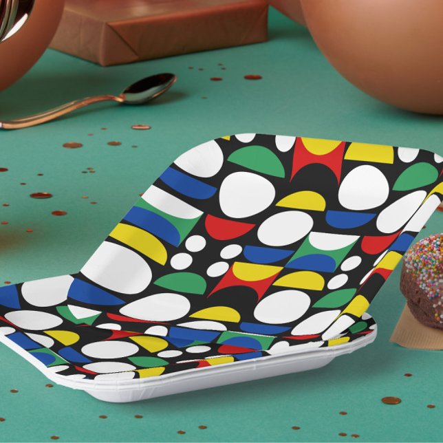 Black Scandinavian Bauhaus Mid-Century Pattern Paper Plates (Creator Uploaded)