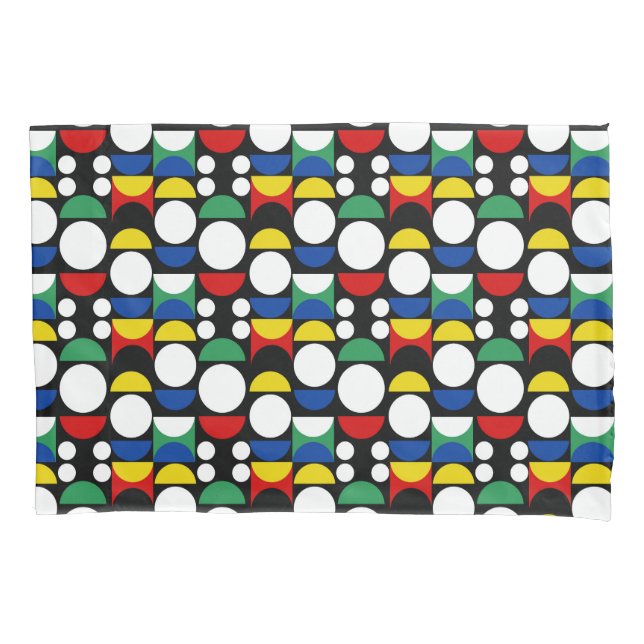 Black Scandinavian Bauhaus Mid-Century Pattern Pillow Case (Front)