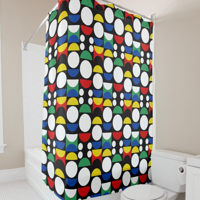 Black Scandinavian Bauhaus Mid-Century Pattern Shower Curtain (Creator Uploaded)