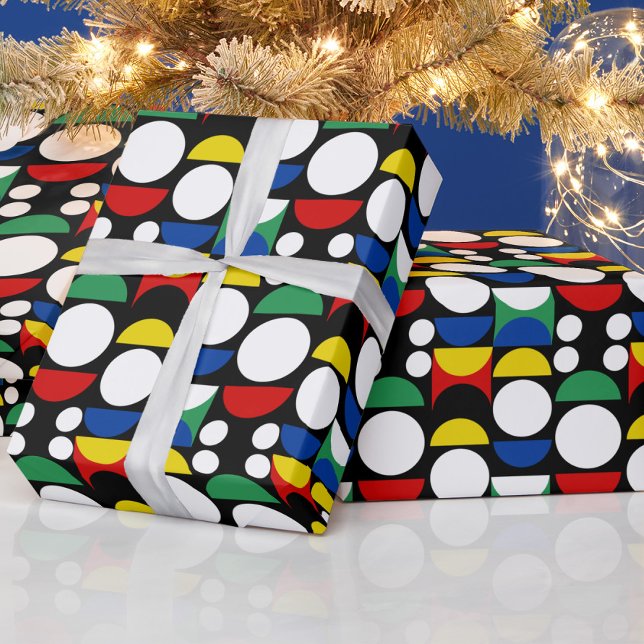 Black Scandinavian Bauhaus Mid-Century Pattern Wrapping Paper (Creator Uploaded)