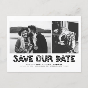 Black Scandinavian Photo Collage Save Our Date Announcement Postcard