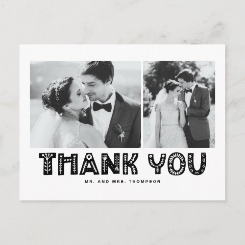 Black Scandinavian Photo Collage Wedding Thank You Postcard
