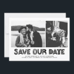 Black Scandinavian Typography Photo Collage Save The Date<br><div class="desc">Black and White Scandinavian Typography Photo Collage Save the Date Card | Announce your wedding date to family and friends with this customizable photo save the date card. It features black Scandinavian typography and stripes pattern. Personalized by featuring two of your favorite photos. You can further personalize the back by...</div>