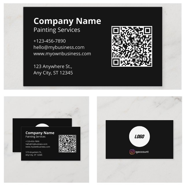 Black Scannable QR Code Painter Business Card (Black Scannable QR Code Painter Business Cards
)