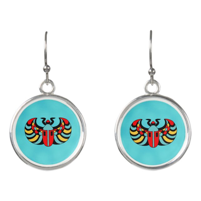 Black Scarab Beetles Colorful Abstract markings Earrings (Front)