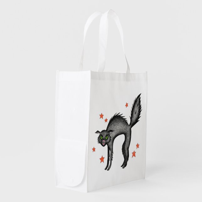 Black Scaredy Cat Shopping Bag (Front Side)
