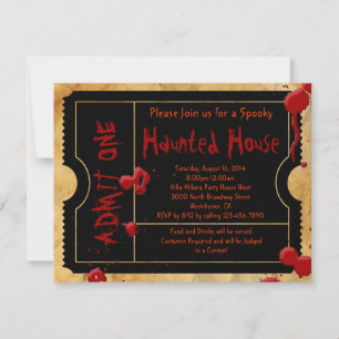 Black Scary Blood Splatter Halloween Party Ticket Invitation