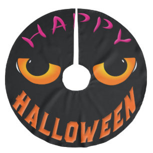 Black Scary Face Happy Halloween Brushed Polyester Tree Skirt
