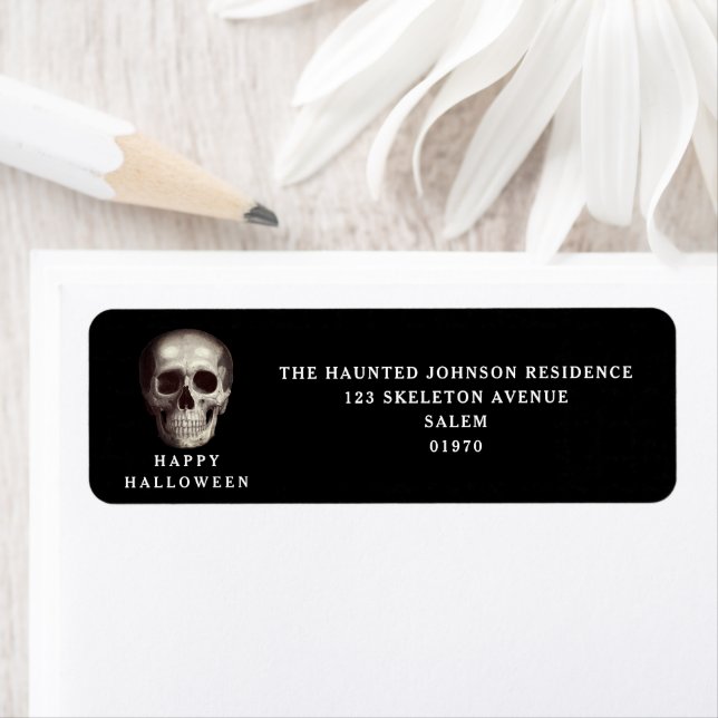Black Scary Skull Adult Halloween Address Label (Insitu)