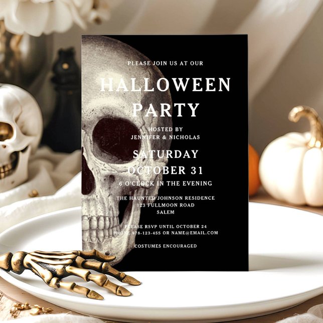 Black Scary Skull Adult Halloween Invitation (Scary Dead Skull Halloween Invitation)
