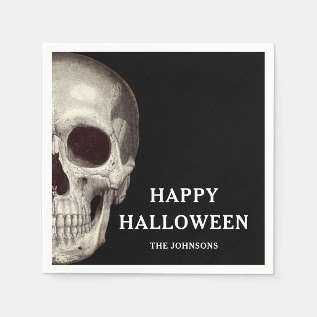 Black Scary Skull Adult Halloween  Napkins (Front)