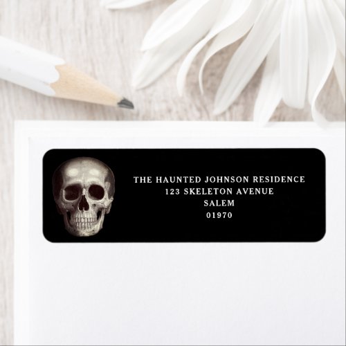 Black Scary Skull Halloween Return Address Label