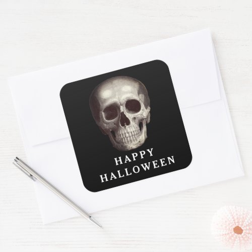 Black Scary Skull Happy Halloween  Square Sticker