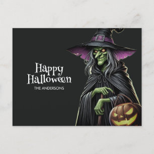Black Scary Witch Happy Halloween Postcard