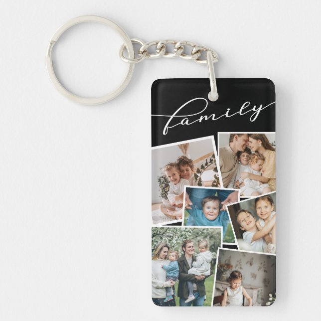 Black Scattered Photos Photo Collage Family Keychain (Front)