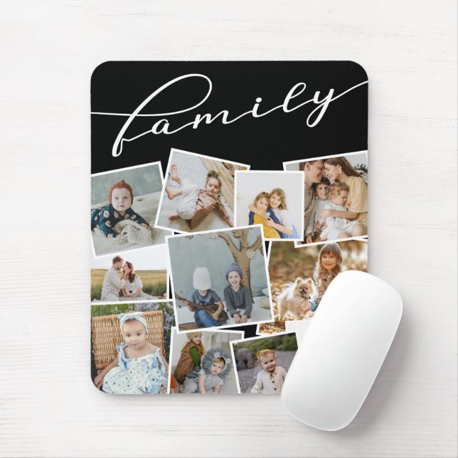 Black Scattered Photos Photo Collage Family Mouse Pad (With Mouse)