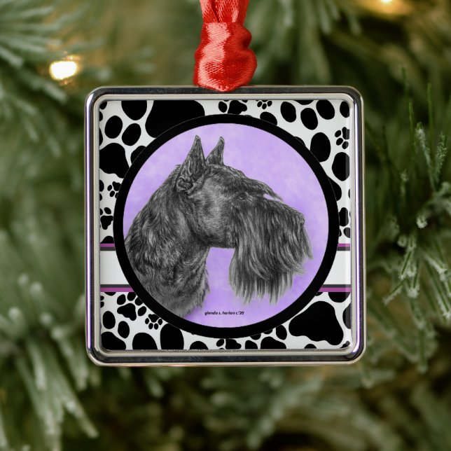 Black Schnauzer Art by Glenda Harlan Metal Ornament (Tree)