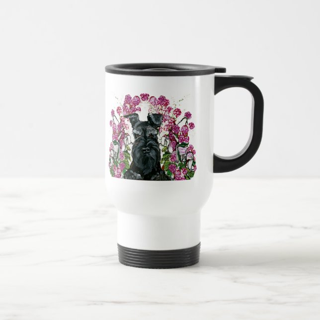 Black Schnauzer Bouquet Travel Mug (Right)