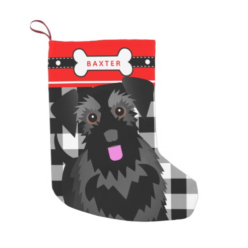 Black Schnauzer Dog Old Fashioned Plaid Small Chri Small Christmas Stocking