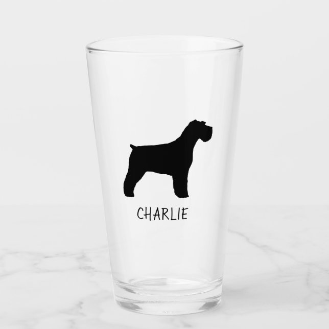 Black Schnauzer Dog Silhouette Personalized Glass (Front)