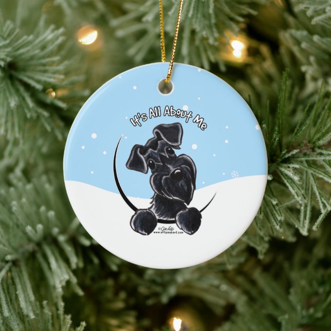 Black Schnauzer Its All About Me Christmas Ceramic Ornament (Tree)