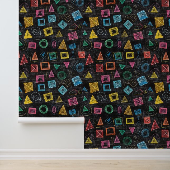 Black School Chalkboard Geometry Triangle Shapes Wallpaper (Application)