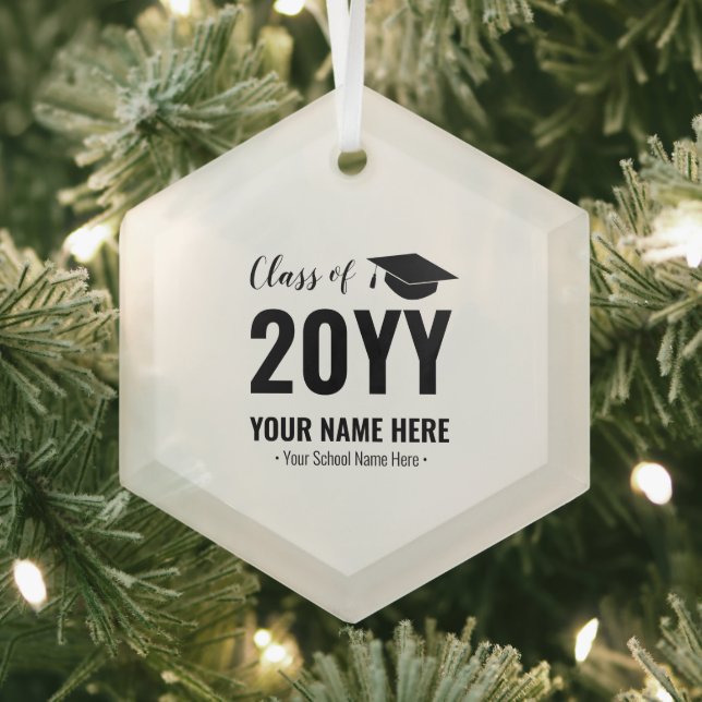 Black School Graduation Christmas Gift Glass Ornament (Insitu)