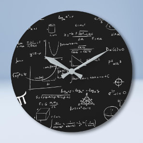 Black School Handwritten Math Equations Large Clock