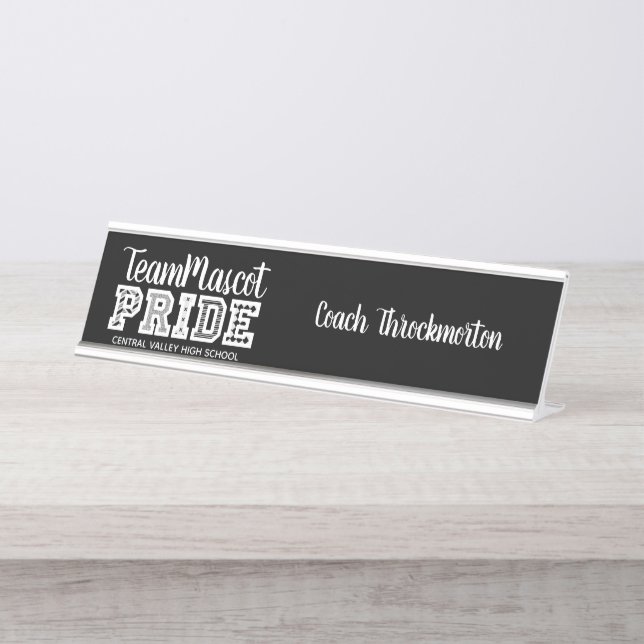 Black School Pride Mascot Name Desk Name Plate (Front)