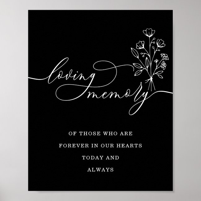 Black Schwarz Floral Bouquet Loving Memory Poster