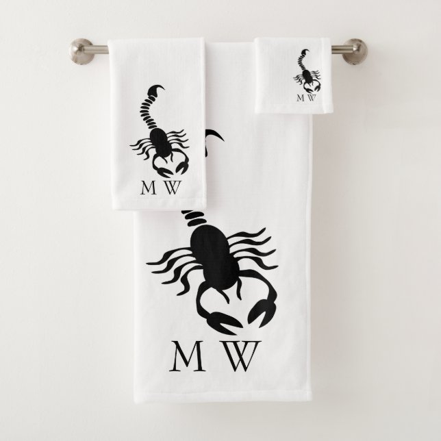 Black Scorpion Design Monogrammed Bath Towel Set (Insitu)