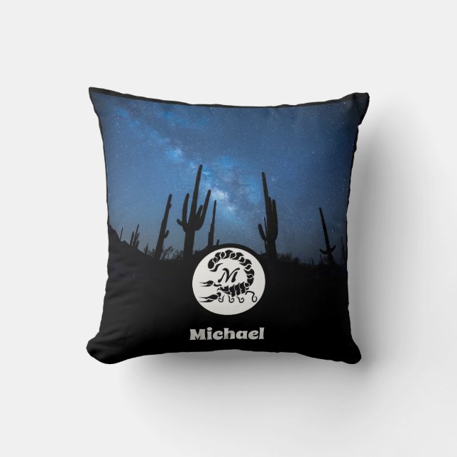 Black Scorpion  Monogram Photo Name Throw Pillow (Front)