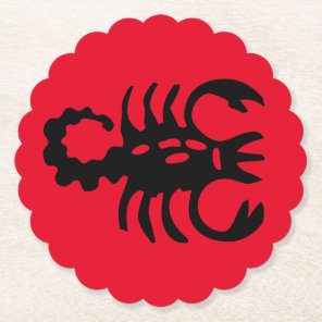 Black Scorpion on Red sting design Scorpio zodiac Paper Coaster