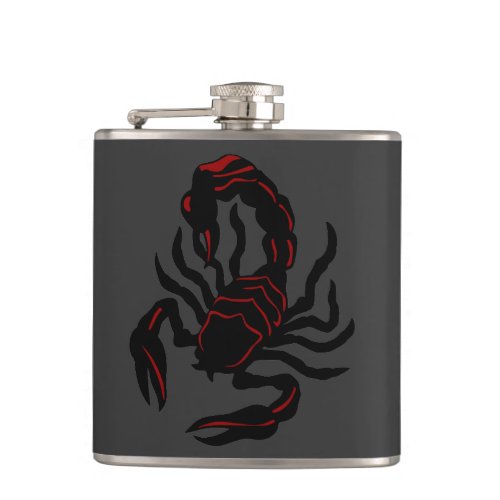 Black Scorpion with Red Accents Hip Flask