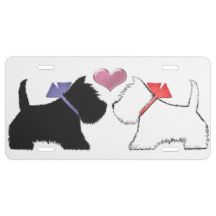 Black Scottie and White Westie Dog License Plate