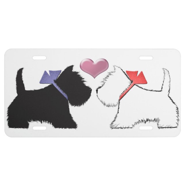 Black Scottie and White Westie Dog License Plate (Front)