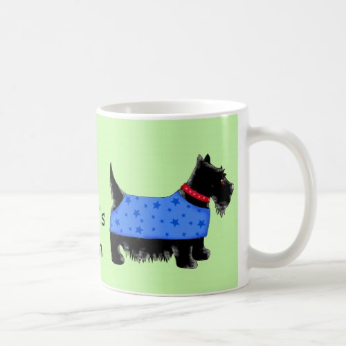 Black Scottie Dog Blue Coat Name Personalize Green Coffee Mug