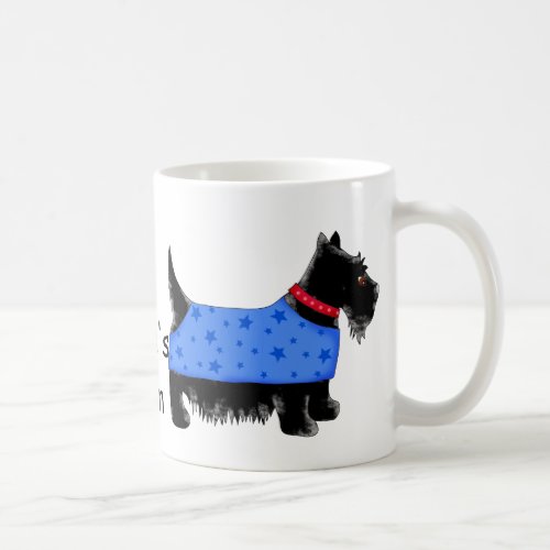 Black Scottie Dog Blue Coat Name Personalized Coffee Mug