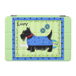 Black Scottie Dog Blue Green Name Personalized iPad Mini Cover