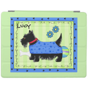Black Scottie Dog Blue Green Name Personalized iPad Smart Cover