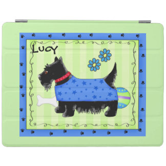 Black Scottie Dog Blue Green Name Personalized iPad Smart Cover