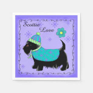Black Scottie Dog Clothed Love Purple Paper Napkins