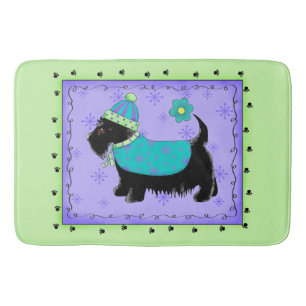Black Scottie Dog Decorative Lime Green Lavender Bathroom Mat